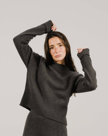 Cashmere blend crewneck sweater with rolled cuffs