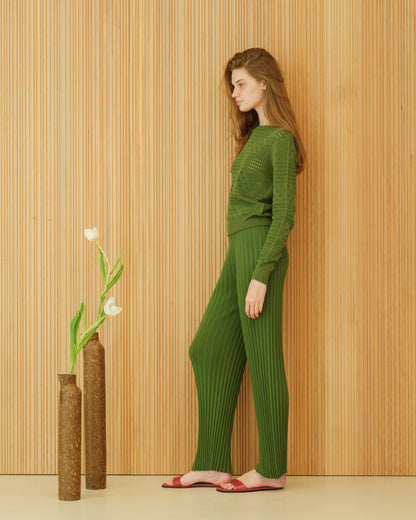 Fine Cotton Pointelle Sweater (3D-Knit) | Green