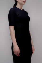 Feines Baumwoll-T-Shirt mit Micro-Pointelle-Muster | Navy