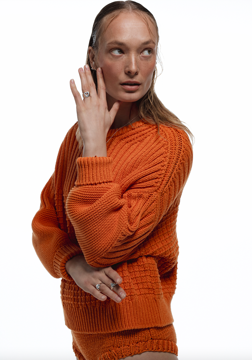 Delčia Sweater: 100% Cotton Orange Sweater