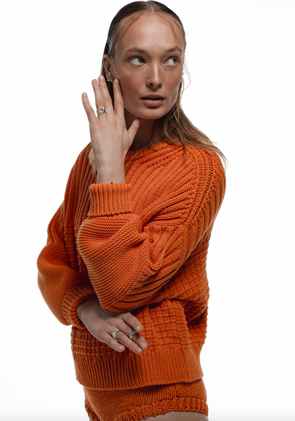 Delčia Sweater: 100% Cotton Orange Sweater