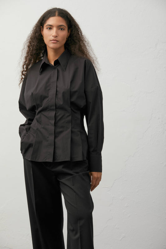 Pleat-detail cotton shirt