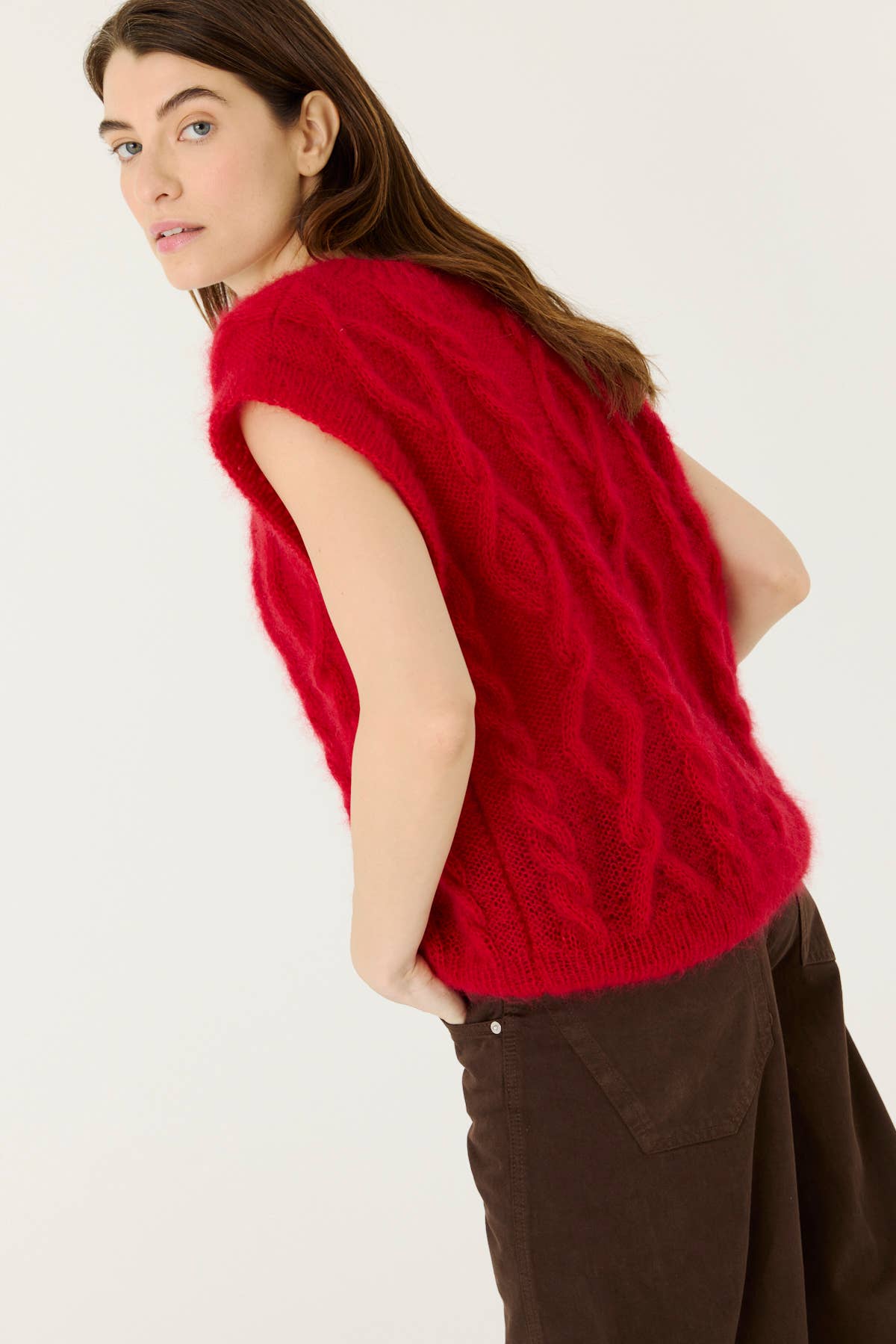 Laimė: Handmade Poppy Red Silk & mohair Vest