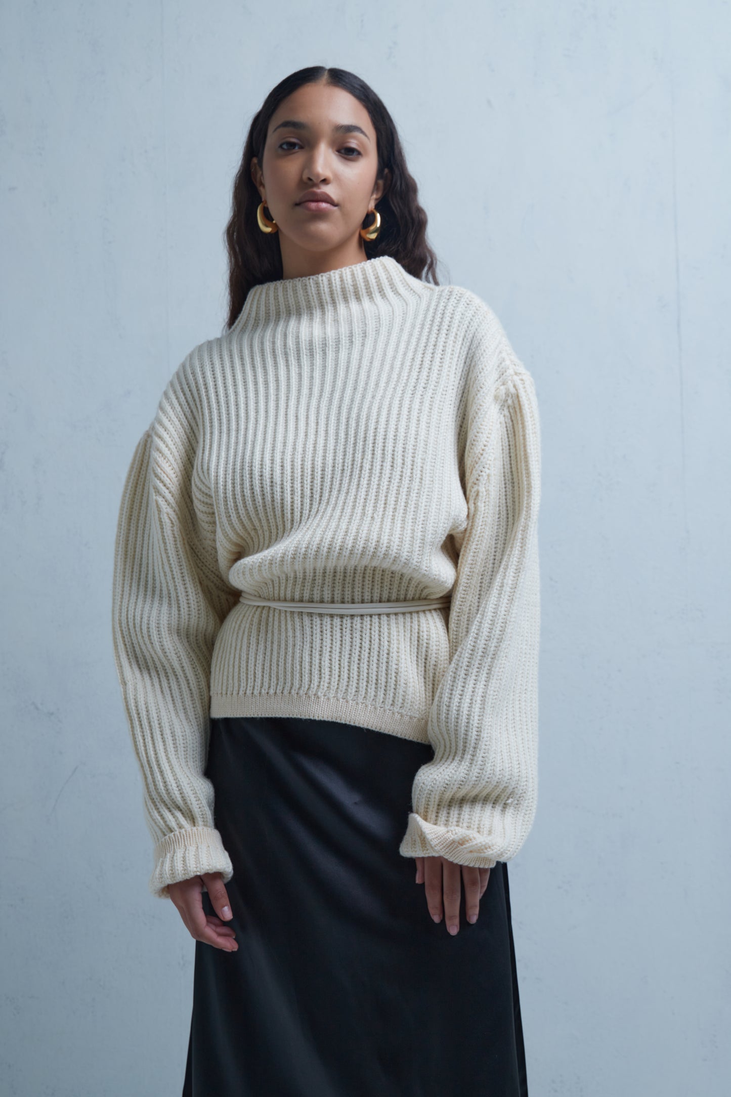Fisherman Rib Funnel Neck Sweater