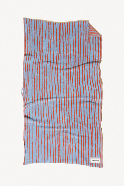 Cotton Bath Towel | Sky & Brick Stripe