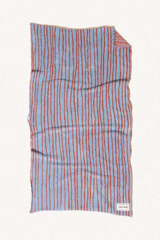 Cotton Bath Towel | Sky & Brick Stripe