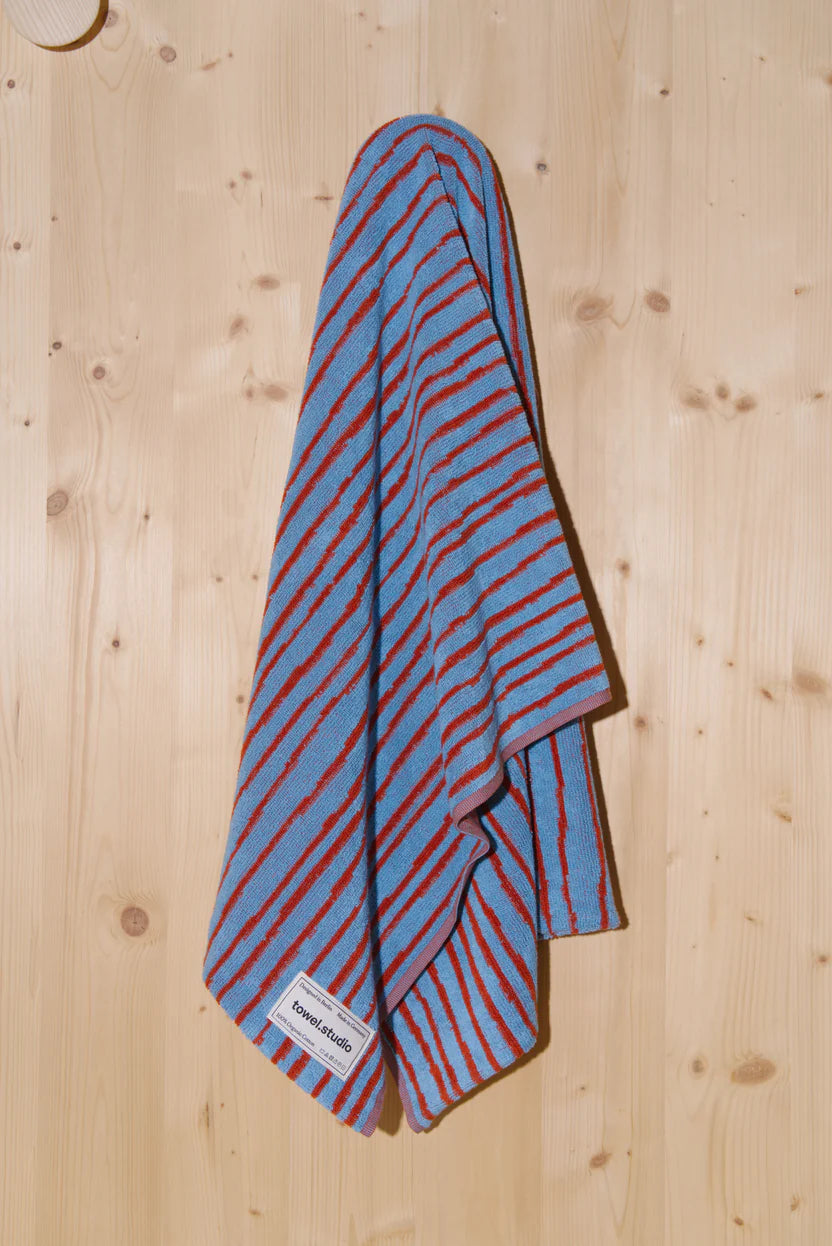Cotton Bath Towel | Sky & Brick Stripe