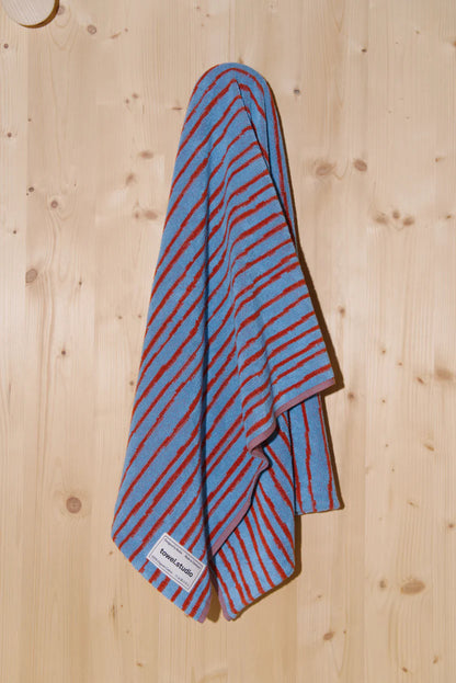 Cotton Bath Towel | Sky & Brick Stripe