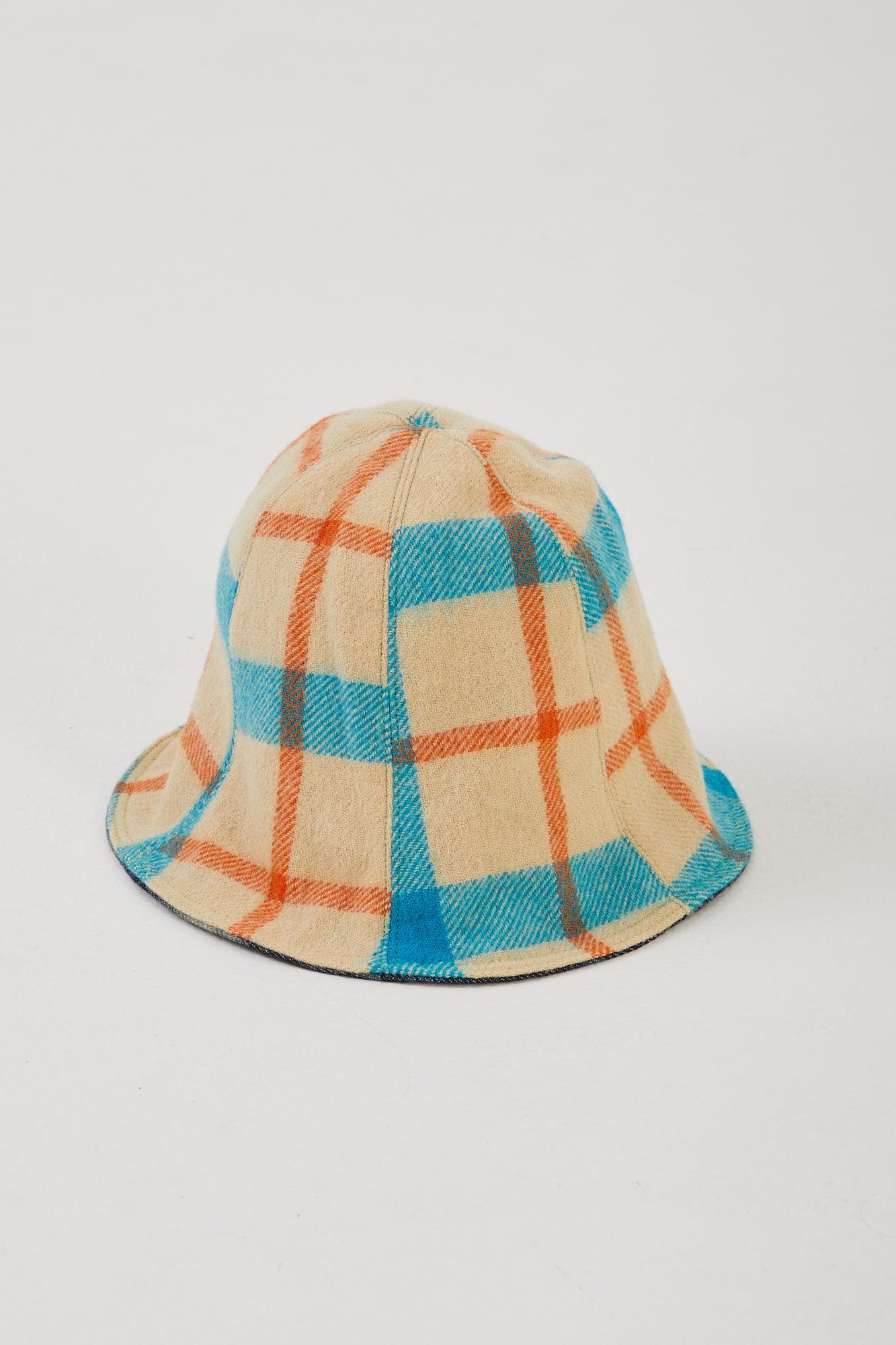 Upcycled deadstock denim and wool blanket hat 