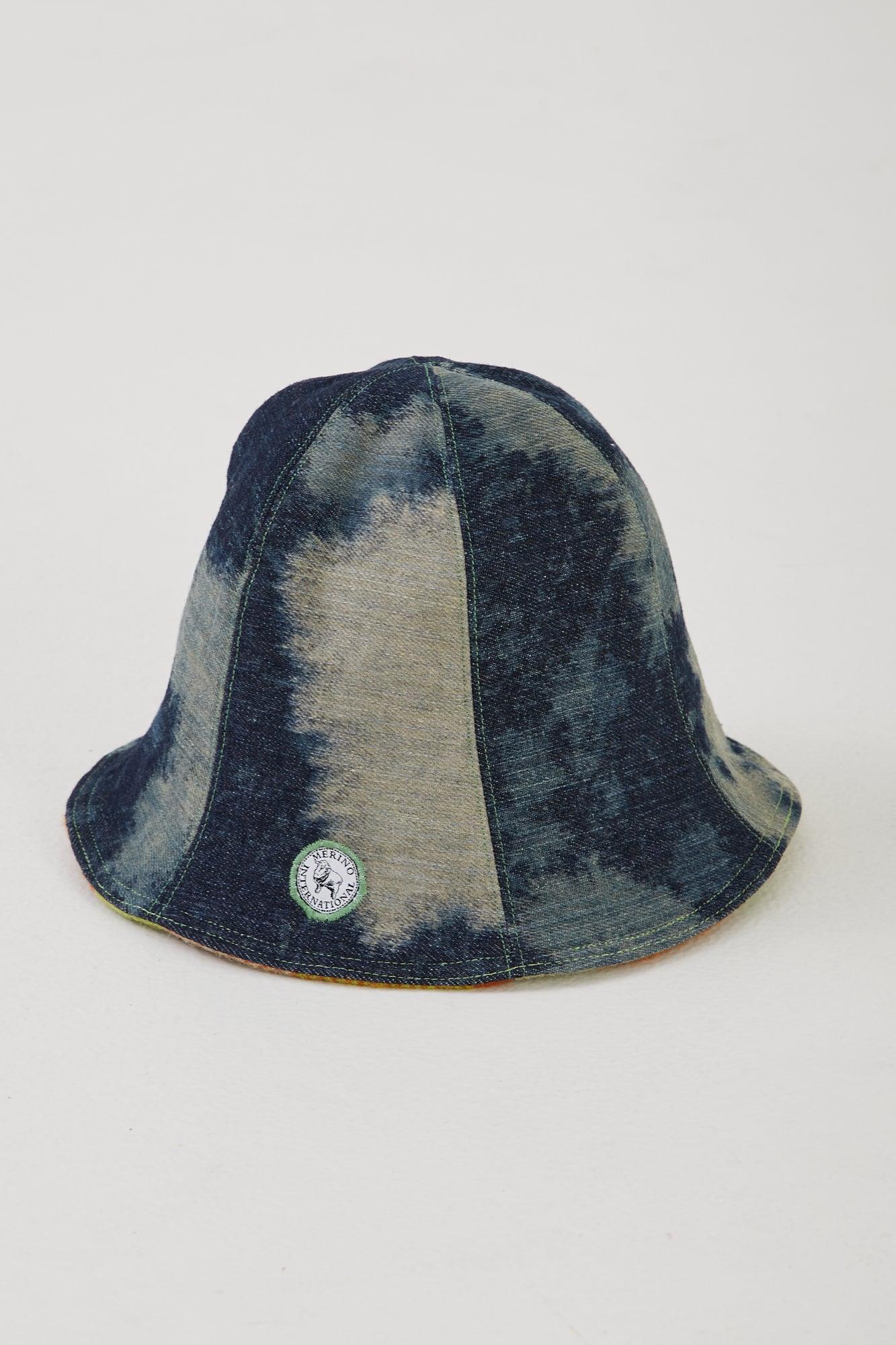 Upcycled deadstock denim and wool blanket hat 