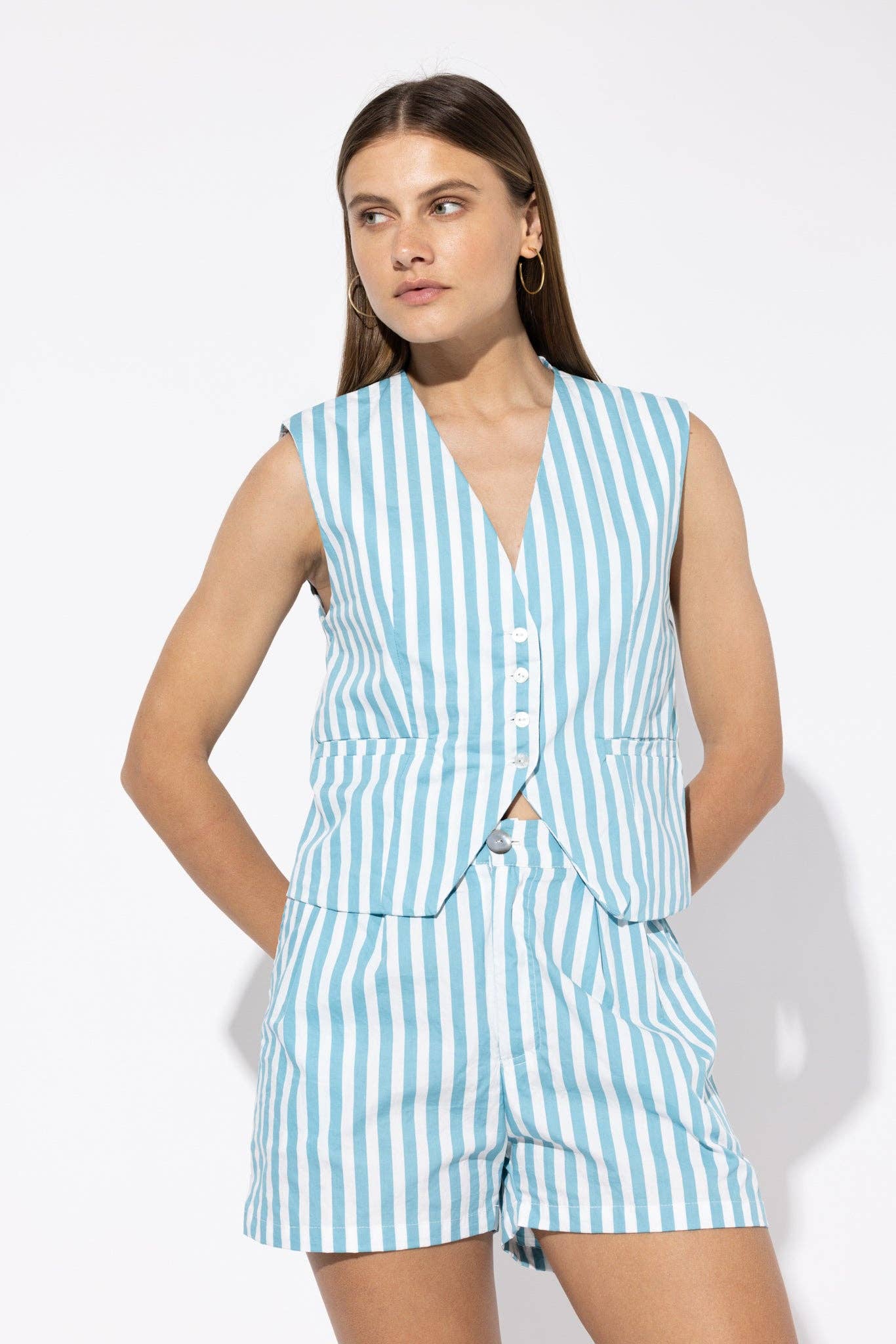 Angela Poplin Short in Arctic Stripe