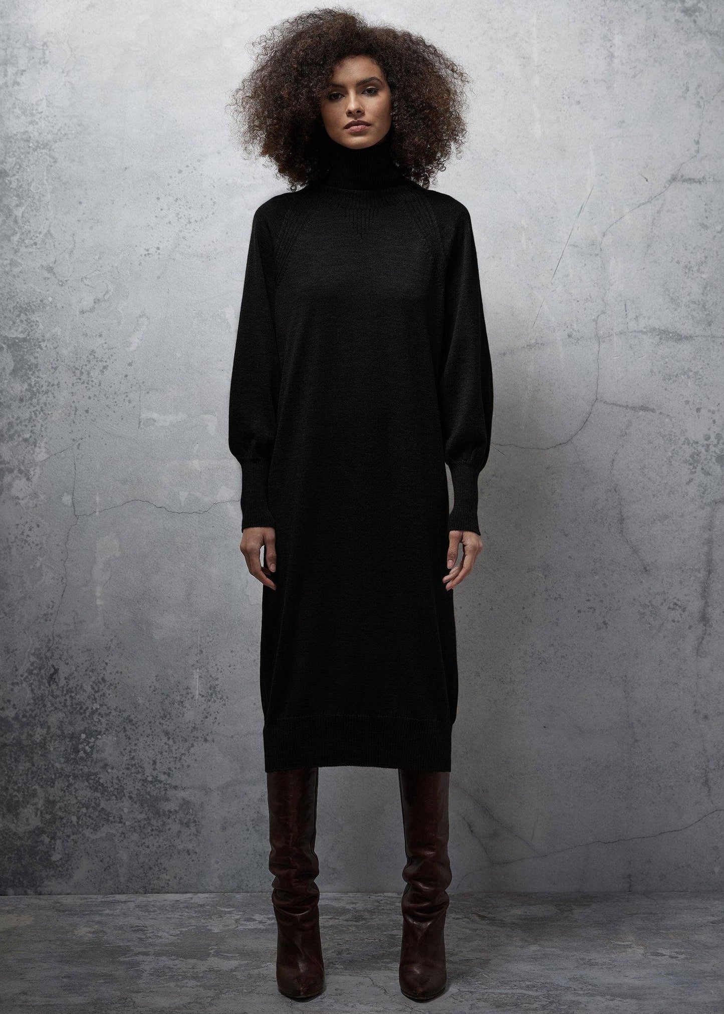 Gaudi Polo Neck Merino Balloon sleeved Dress