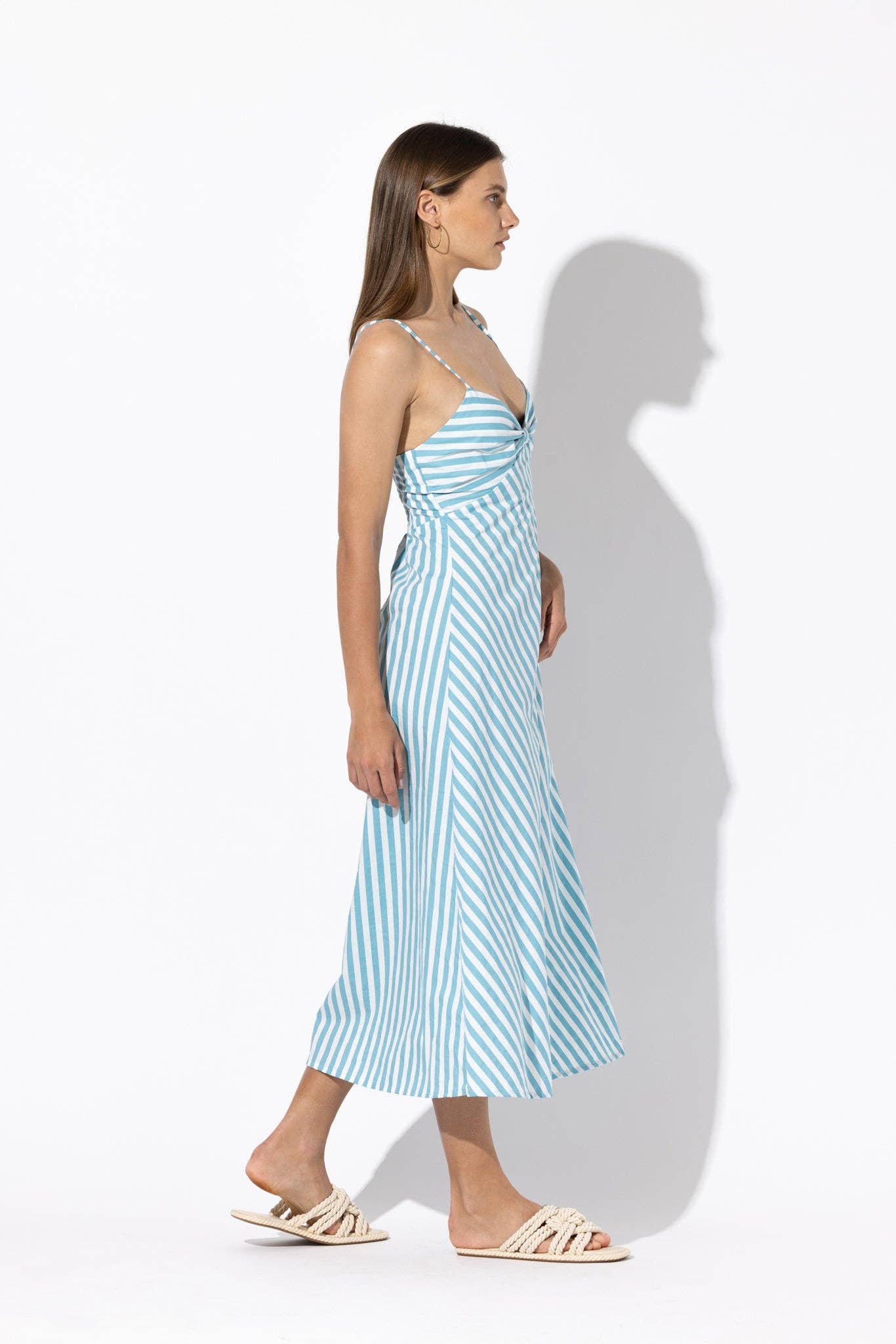 Zoe Poplin Midi Dress in Arctic Stripe